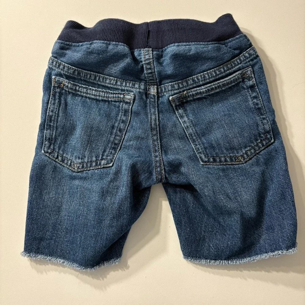 Baby Gap Boys Denim Shorts 5T Raw Hem Drawstring Waist Dark Wash 100% Cotton